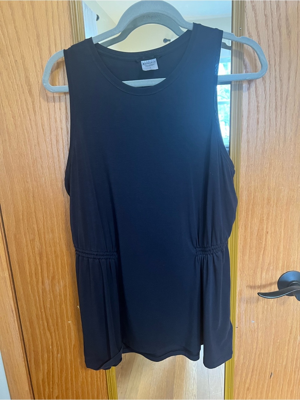 Athleta Black Sleeveless Gathered-Waist Tank